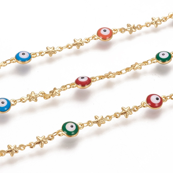 PandaHall Handmade Brass Link Chains, with Enamel and Spool, Soldered, Long-Lasting Plated, Flat Round with Evil Eye & Star, Colorful, Real...
PandaHall Handmade Brass Link Chains, with Enamel and Spool, Soldered, Long-Lasting Plated, Flat Round with Evil Eye & Star, Colorful, Real...