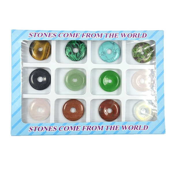 PandaHall Gemstone Pendants, Mixed Style, Donut/Pi Disc, Mixed Stone, Donut Width: 12.5mm, 30x4mm, Hole: 5mm, 12pcs/box Mixed Stone Donut..., Multicolor
PandaHall Gemstone Pendants, Mixed Style, Donut/Pi Disc, Mixed Stone, Donut Width: 12.5mm, 30x4mm, Hole: 5mm, 12pcs/box Mixed Stone Donut..., Multicolor