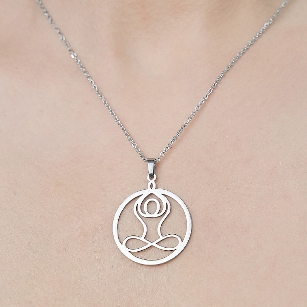 PandaHall 201 Stainless Steel Hollow Yoga Pendant Necklace, Stainless Steel Color, 17.72 inch(45cm) 201 Stainless Steel Human
PandaHall 201 Stainless Steel Hollow Yoga Pendant Necklace, Stainless Steel Color, 17.72 inch(45cm) 201 Stainless Steel Human