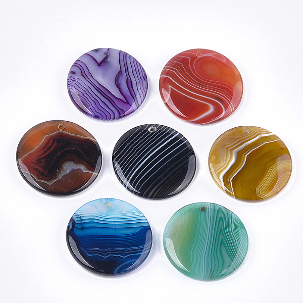 PandaHall Natural Banded Agate/Striped Agate Pendants, Dyed, Flat Round, Mixed Color, 40x7mm, Hole: 1.8mm Banded Agate Flat Round Multicolor
PandaHall Natural Banded Agate/Striped Agate Pendants, Dyed, Flat Round, Mixed Color, 40x7mm, Hole: 1.8mm Banded Agate Flat Round Multicolor