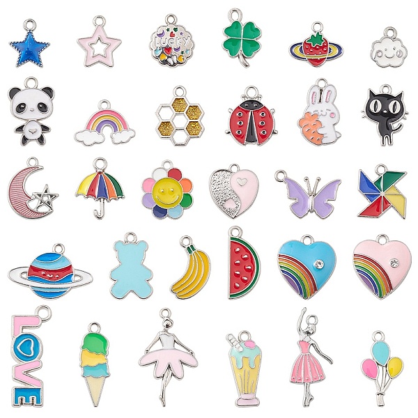 PandaHall 30Pcs 30 Styles Alloy Enamel Pendants, Mixed Shapes, Platinum, Mixed Color, 12~32x11x1~2mm, Hole: 1.6~3mm, 1pc/style Alloy+Enamel..., Multicolor
PandaHall 30Pcs 30 Styles Alloy Enamel Pendants, Mixed Shapes, Platinum, Mixed Color, 12~32x11x1~2mm, Hole: 1.6~3mm, 1pc/style Alloy+Enamel..., Multicolor