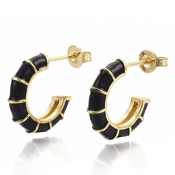 PandaHall Brass Stud Earrings, Half Hoop Earrings, with Enamel and Earring Backs, Real 18K Gold Plated, Bamboo Shape, Black, 21x16.5x3.5mm...
PandaHall Brass Stud Earrings, Half Hoop Earrings, with Enamel and Earring Backs, Real 18K Gold Plated, Bamboo Shape, Black, 21x16.5x3.5mm...