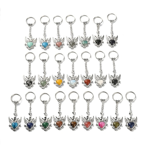 PandaHall Gemstone Heart with Wing Pendant Keychain, with Platinum Tone Brass Findings, 9.6cm Mixed Stone Heart
PandaHall Gemstone Heart with Wing Pendant Keychain, with Platinum Tone Brass Findings, 9.6cm Mixed Stone Heart