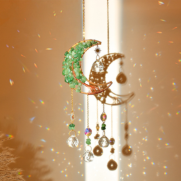 PandaHall Natural Green Aventurine Chip & Brass Moon Hanging Suncatcher Pendant Decoration, Crystal AB Teardrop Glass Prism Pendants...
PandaHall Natural Green Aventurine Chip & Brass Moon Hanging Suncatcher Pendant Decoration, Crystal AB Teardrop Glass Prism Pendants...