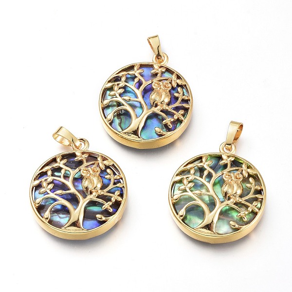 PandaHall Natural Abalone Shell/Paua Shell Pendants, with Brass Findings, Flat Round with Tree & Owl, Golden, 31.5x27.5x7mm, Hole: 4.5x7mm...
PandaHall Natural Abalone Shell/Paua Shell Pendants, with Brass Findings, Flat Round with Tree & Owl, Golden, 31.5x27.5x7mm, Hole: 4.5x7mm...
