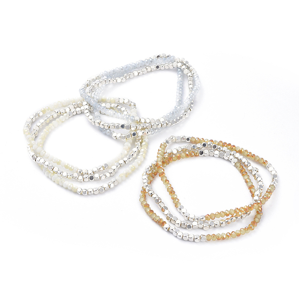 PandaHall Electroplate Glass Beads Stretch Bracelet Sets, 3strand/set, with Cube Brass Beads, Silver Color Plated, Mixed Color, 2-1/8 inch..., Multicolor
PandaHall Electroplate Glass Beads Stretch Bracelet Sets, 3strand/set, with Cube Brass Beads, Silver Color Plated, Mixed Color, 2-1/8 inch..., Multicolor