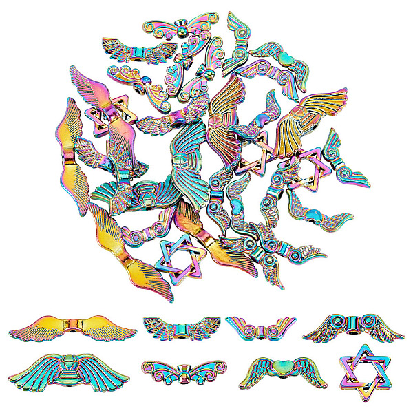 PandaHall 32Pcs 8 Style Rack Plating Alloy Beads, Wing & Butterfly & Star of David, Rainbow Color, 6.5~15x13~36x2.5~4.5mm, Hole: 1.2~2mm...
PandaHall 32Pcs 8 Style Rack Plating Alloy Beads, Wing & Butterfly & Star of David, Rainbow Color, 6.5~15x13~36x2.5~4.5mm, Hole: 1.2~2mm...