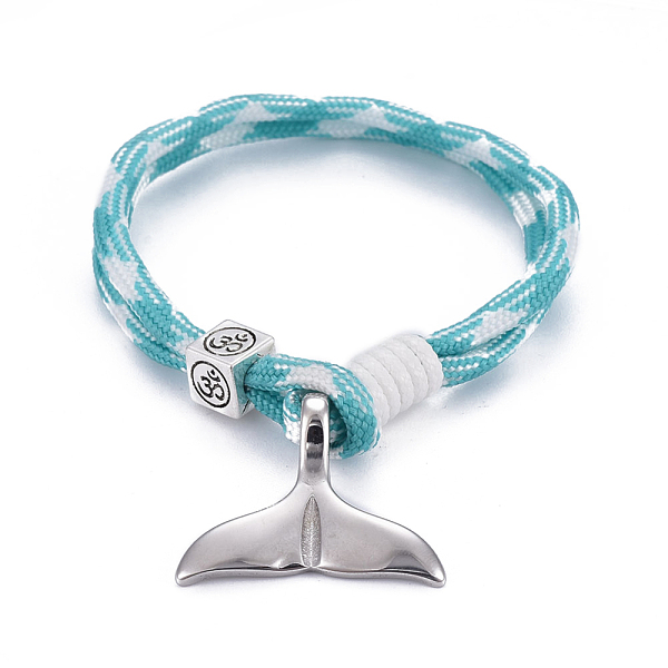 PandaHall Mult-strand Bracelets, with Polyester & Spandex Cord Ropes , Alloy European Cube Beads, 304 Stainless Steel Pendants, Whale Tail..., Cyan
PandaHall Mult-strand Bracelets, with Polyester & Spandex Cord Ropes , Alloy European Cube Beads, 304 Stainless Steel Pendants, Whale Tail..., Cyan