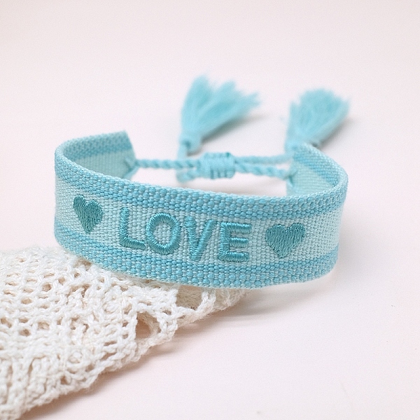 PandaHall Bohemian Ethnic Style Polyester Cord Bracelet, Word Love Adjustable Bracelet with Tassel Charms, Dark Turquoise, 9-1/2 inch(24cm)...
PandaHall Bohemian Ethnic Style Polyester Cord Bracelet, Word Love Adjustable Bracelet with Tassel Charms, Dark Turquoise, 9-1/2 inch(24cm)...