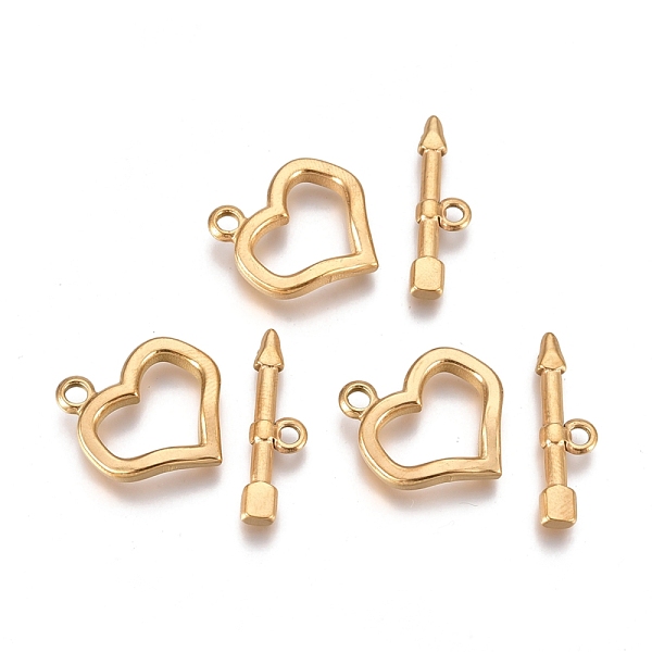 PandaHall Ion Plating(IP) 304 Stainless Steel Toggle Clasps, Heart, Golden, Heart: 20x18x2.6mm, Hole: 2.4mm, Bar: 7.5x23.4x2.6mm, Hole: 2mm...
PandaHall Ion Plating(IP) 304 Stainless Steel Toggle Clasps, Heart, Golden, Heart: 20x18x2.6mm, Hole: 2.4mm, Bar: 7.5x23.4x2.6mm, Hole: 2mm...