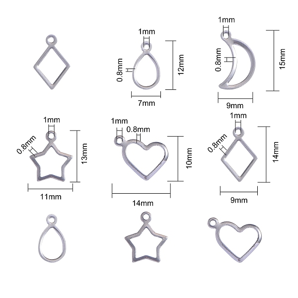 PandaHall 100Pcs 5 Styles 304 Stainless Steel Open Charms, Hollow, Stainless Steel Color, 20pcs/style 304 Stainless Steel Heart
PandaHall 100Pcs 5 Styles 304 Stainless Steel Open Charms, Hollow, Stainless Steel Color, 20pcs/style 304 Stainless Steel Heart