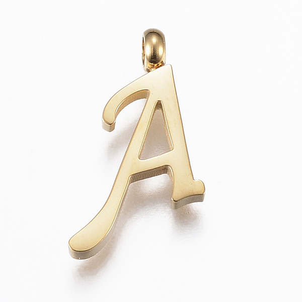 PandaHall 304 Stainless Steel Pendants, Initial Letter, Letter.A, Golden, 16x11x2mm, Hole: 2mm 304 Stainless Steel Letter A
PandaHall 304 Stainless Steel Pendants, Initial Letter, Letter.A, Golden, 16x11x2mm, Hole: 2mm 304 Stainless Steel Letter A