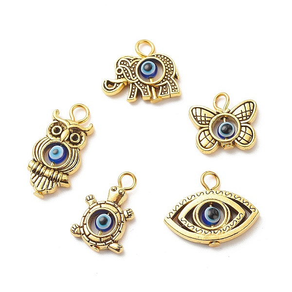 PandaHall Alloy Pendants, with Resin Beads, Butterfly/Owl/Turtle/Elephant with Evil Eye, Golden, 14~24x11~21x4mm, Hole: 3mm Alloy Mixed..., Blue
PandaHall Alloy Pendants, with Resin Beads, Butterfly/Owl/Turtle/Elephant with Evil Eye, Golden, 14~24x11~21x4mm, Hole: 3mm Alloy Mixed..., Blue