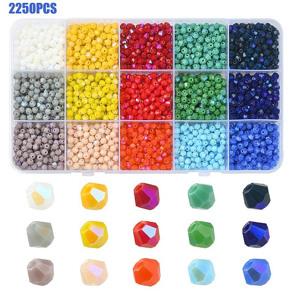 PandaHall 2250Pcs 15 Colors Opaque Solid Color Electroplate Glass Beads Strands, AB Color Plated, Faceted, Bicone, Mixed Color, 4x4mm, Hole..., Multicolor
PandaHall 2250Pcs 15 Colors Opaque Solid Color Electroplate Glass Beads Strands, AB Color Plated, Faceted, Bicone, Mixed Color, 4x4mm, Hole..., Multicolor