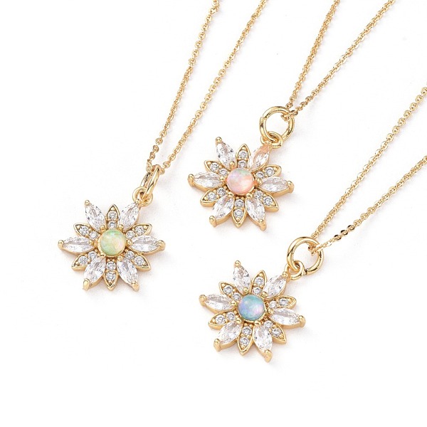 PandaHall Brass Micro Pave Cubic Zirconia Pendant Necklaces, with Synthetic Opal, Cable Chain and Lobster Claw Clasps, Flower, Golden, 16.8...
PandaHall Brass Micro Pave Cubic Zirconia Pendant Necklaces, with Synthetic Opal, Cable Chain and Lobster Claw Clasps, Flower, Golden, 16.8...