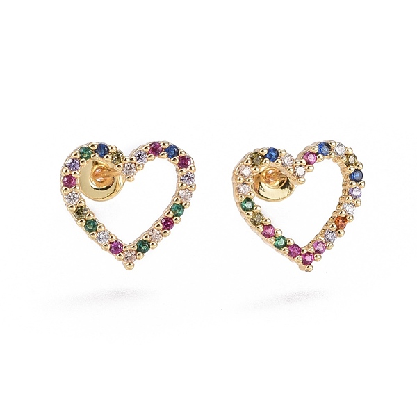 PandaHall Brass Micro Pave Cubic Zirconia Stud Earrings, Heart, Golden, Colorful, 11x11.5x2mm, Pin: 0.7mm Cubic Zirconia
PandaHall Brass Micro Pave Cubic Zirconia Stud Earrings, Heart, Golden, Colorful, 11x11.5x2mm, Pin: 0.7mm Cubic Zirconia