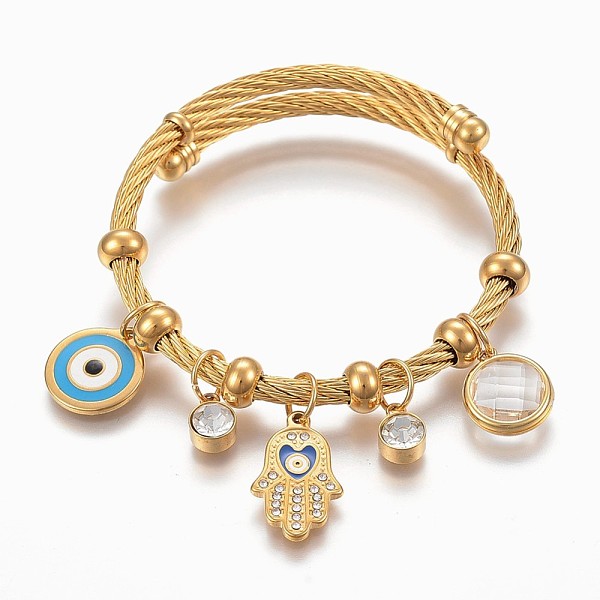 PandaHall Adjustable 304 Stainless Steel Charm Bangles, with Enamel, Glass and Rhinestone, Eye, Hamsa Hand and Flat Round, Golden, 2-1/4...
PandaHall Adjustable 304 Stainless Steel Charm Bangles, with Enamel, Glass and Rhinestone, Eye, Hamsa Hand and Flat Round, Golden, 2-1/4...