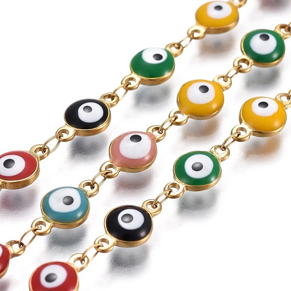 PandaHall 304 Stainless Steel Link Chains, with Enamel, Soldered, Flat Round with Evil Eye, Golden, Mixed Color, 11x6x3mm 304 Stainless..., Multicolor
PandaHall 304 Stainless Steel Link Chains, with Enamel, Soldered, Flat Round with Evil Eye, Golden, Mixed Color, 11x6x3mm 304 Stainless..., Multicolor