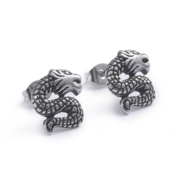 PandaHall Retro 304 Stainless Steel Stud Earrings, with Ear Nuts, Dragon, Antique Silver, 12x11mm, Pin: 0.7mm 304 Stainless Steel Dragon
PandaHall Retro 304 Stainless Steel Stud Earrings, with Ear Nuts, Dragon, Antique Silver, 12x11mm, Pin: 0.7mm 304 Stainless Steel Dragon