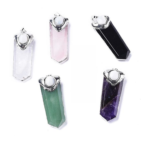 PandaHall Natural Mixed Gemstone Pointed Big Pendants, with Shell and Brass Bails, Plated Edge & Top, Faceted, Sword, Platinum...
PandaHall Natural Mixed Gemstone Pointed Big Pendants, with Shell and Brass Bails, Plated Edge & Top, Faceted, Sword, Platinum...