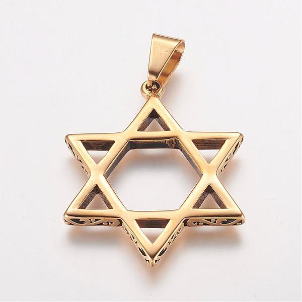 PandaHall 304 Stainless Steel Pendants, for Jewish, Hexagram/Star of David, Golden, 48x38x4mm, Hole: 6x12mm 304 Stainless Steel Hexagon
PandaHall 304 Stainless Steel Pendants, for Jewish, Hexagram/Star of David, Golden, 48x38x4mm, Hole: 6x12mm 304 Stainless Steel Hexagon
