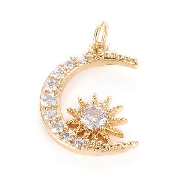 PandaHall Brass Micro Pave Clear Cubic Zirconia Pendants, with Jump Ring, Flat Round, Moon with Sun, Real 18K Gold Plated, 20.5x15x3mm, Hole...
PandaHall Brass Micro Pave Clear Cubic Zirconia Pendants, with Jump Ring, Flat Round, Moon with Sun, Real 18K Gold Plated, 20.5x15x3mm, Hole...