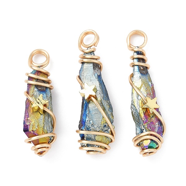 PandaHall Electroplated Raw Rough Natural Quartz Crystal Copper Wire Wrapped Pendants, Rainbow Plated Teardrop Charms with Brass Star Beads...
PandaHall Electroplated Raw Rough Natural Quartz Crystal Copper Wire Wrapped Pendants, Rainbow Plated Teardrop Charms with Brass Star Beads...