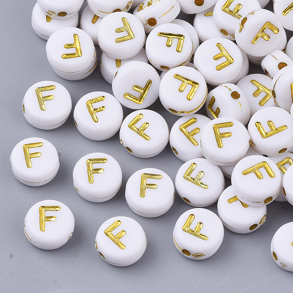 PandaHall Plating Acrylic Beads, Golden Metal Enlaced, Horizontal Hole, Flat Round with Alphabet, White, Letter.F, 7x3.5mm, Hole: 1.2mm...
PandaHall Plating Acrylic Beads, Golden Metal Enlaced, Horizontal Hole, Flat Round with Alphabet, White, Letter.F, 7x3.5mm, Hole: 1.2mm...