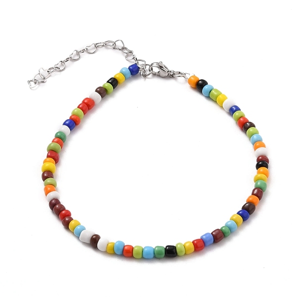 PandaHall Opaque Glass Seed Beads Anklets, with 304 Stainless Steel Heart Link Chains & Lobster Claw Clasps, Colorful, Stainless Steel Color...
PandaHall Opaque Glass Seed Beads Anklets, with 304 Stainless Steel Heart Link Chains & Lobster Claw Clasps, Colorful, Stainless Steel Color...