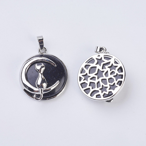 PandaHall Blue Goldstone Kitten Pendants, with Brass Findings, Flat Round with Cat & Crescent Moon Shape, Platinum, 32x27.5x10mm, Hole...
PandaHall Blue Goldstone Kitten Pendants, with Brass Findings, Flat Round with Cat & Crescent Moon Shape, Platinum, 32x27.5x10mm, Hole...