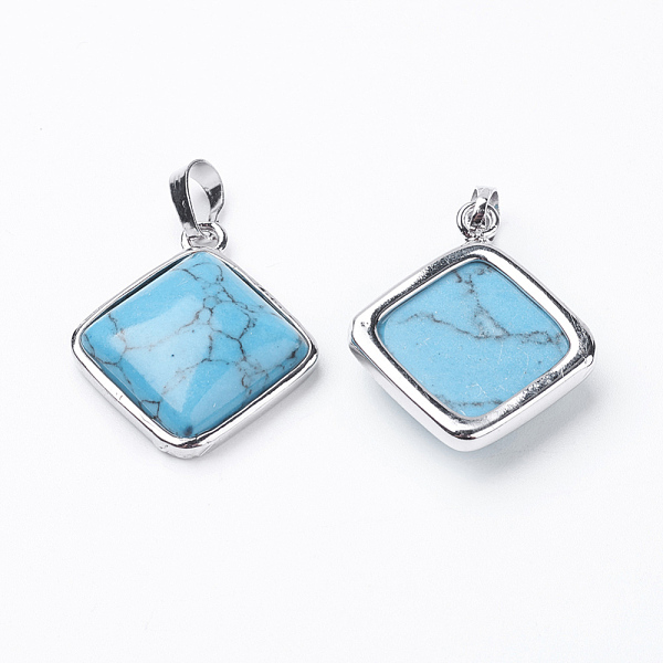 PandaHall Synthetic Turquoise Pendants, with Brass Findings, Rhombus, Platinum, 25x29x7mm, Hole: 5x7mm, 18x18mm Synthetic Turquoise Rhombus
PandaHall Synthetic Turquoise Pendants, with Brass Findings, Rhombus, Platinum, 25x29x7mm, Hole: 5x7mm, 18x18mm Synthetic Turquoise Rhombus