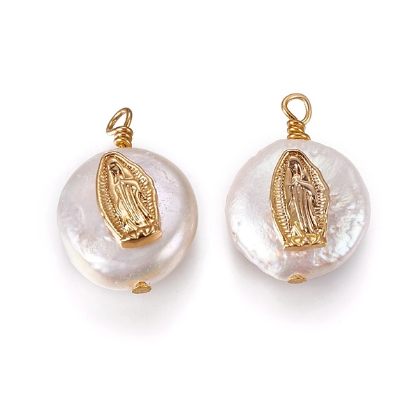 PandaHall Natural Cultured Freshwater Pearl Pendants, with Golden Plated Brass Findings, Flat Round with Virgin Mary, White, Golden...
PandaHall Natural Cultured Freshwater Pearl Pendants, with Golden Plated Brass Findings, Flat Round with Virgin Mary, White, Golden...