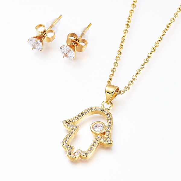PandaHall Brass Cubic Zirconia Pendant Necklaces & Stud Earrings Jeweley Sets, with 304 Stainless Steel Cable Chains, Lobster Claw Clasps..., Clear
PandaHall Brass Cubic Zirconia Pendant Necklaces & Stud Earrings Jeweley Sets, with 304 Stainless Steel Cable Chains, Lobster Claw Clasps..., Clear