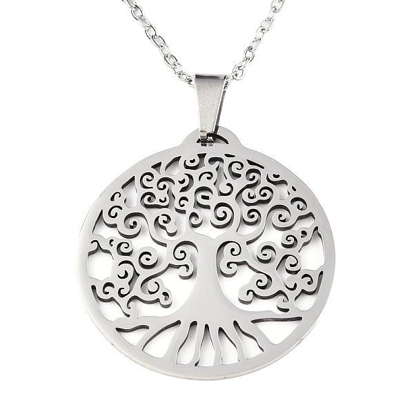PandaHall 201 Stainless Steel Pendants Necklaces, with Cable Chains and Lobster Claw Clasps, Flat Round with Tree, Stainless Steel Color...
PandaHall 201 Stainless Steel Pendants Necklaces, with Cable Chains and Lobster Claw Clasps, Flat Round with Tree, Stainless Steel Color...