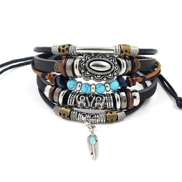 PandaHall Fashionable multi-layer alloy beaded turquoise woven bracelet with simple butterfly decoration leather bracelet
PandaHall Fashionable multi-layer alloy beaded turquoise woven bracelet with simple butterfly decoration leather bracelet