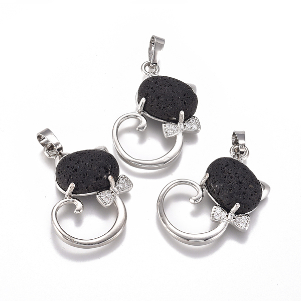 PandaHall Natural Lava Rock Kitten Pendants, with Platinum Tone Brass Findings and Crystal Rhinestone, Cat with Bowknot Shape, 32x25.5x7.5mm..., Clear
PandaHall Natural Lava Rock Kitten Pendants, with Platinum Tone Brass Findings and Crystal Rhinestone, Cat with Bowknot Shape, 32x25.5x7.5mm..., Clear