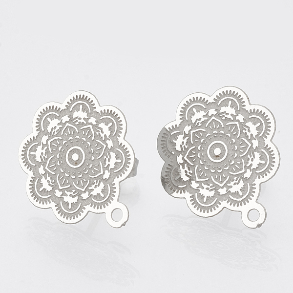 PandaHall 304 Stainless Steel Stud Earring Findings, with Loop, Flower, Stainless Steel Color, 17.5x15mm, Hole: 1mm, pin: 0.7mm 304...
PandaHall 304 Stainless Steel Stud Earring Findings, with Loop, Flower, Stainless Steel Color, 17.5x15mm, Hole: 1mm, pin: 0.7mm 304...