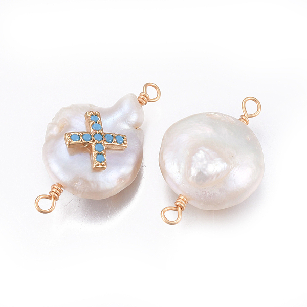 PandaHall Natural Pearl Links connectors, with Brass Cubic Zirconia Findings, Nuggets with Cross, Golden, Deep Sky Blue, 18~27x11~16x5~12mm...
PandaHall Natural Pearl Links connectors, with Brass Cubic Zirconia Findings, Nuggets with Cross, Golden, Deep Sky Blue, 18~27x11~16x5~12mm...
