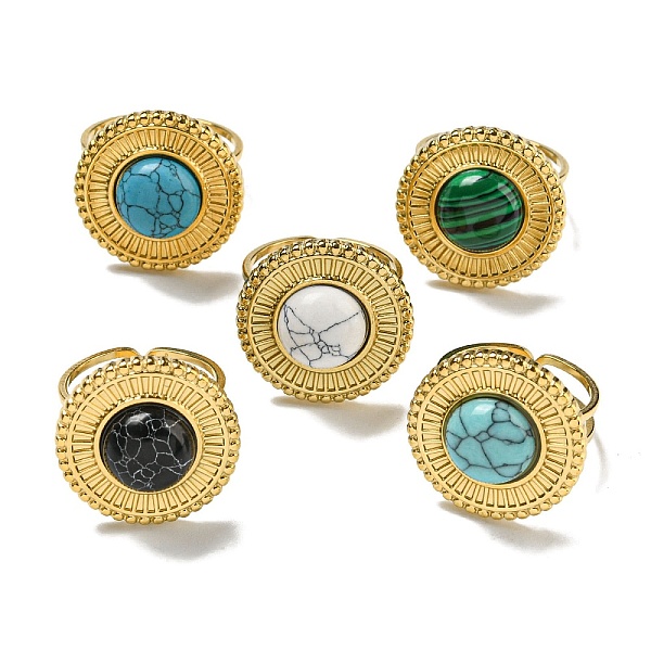 PandaHall 304 Stainless Steel Open Cuff Rings, Synthetic Malachite & Turquoise Flat Round Finger Rings for Women Men, Real 18K Gold Plated...
PandaHall 304 Stainless Steel Open Cuff Rings, Synthetic Malachite & Turquoise Flat Round Finger Rings for Women Men, Real 18K Gold Plated...
