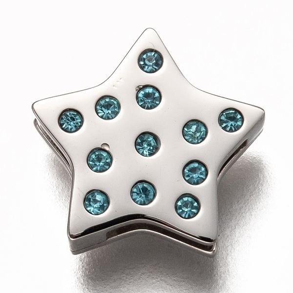 PandaHall 304 Stainless Steel Slide Charms, with Rhinestone, Star, Aquamarine, Stainless Steel Color, 12x12x3.5mm, Hole: 8x1.5mm 304..., Cyan
PandaHall 304 Stainless Steel Slide Charms, with Rhinestone, Star, Aquamarine, Stainless Steel Color, 12x12x3.5mm, Hole: 8x1.5mm 304..., Cyan