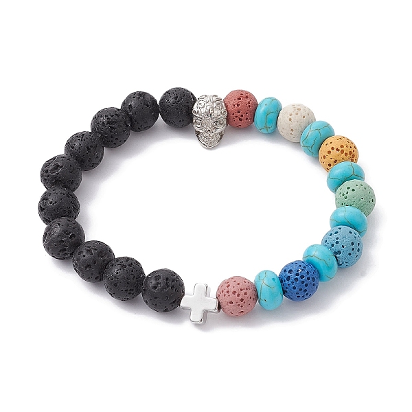 PandaHall Natural Lava Rock & Synthetic Turquoise Beaded Stretch Bracelets, Brass Cross Skull Bracelet for Women, Inner Diameter: 2-1/8 inch...
PandaHall Natural Lava Rock & Synthetic Turquoise Beaded Stretch Bracelets, Brass Cross Skull Bracelet for Women, Inner Diameter: 2-1/8 inch...