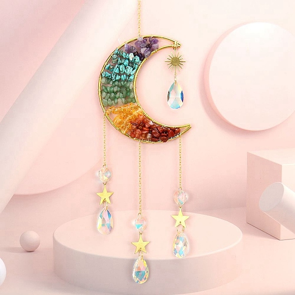 PandaHall Copper Wire Wrapped Gemstone Chips & Metal Moon with Tree of Life Pendant Decorations, Hanging Suncatchers, with Glass Teardrop...
PandaHall Copper Wire Wrapped Gemstone Chips & Metal Moon with Tree of Life Pendant Decorations, Hanging Suncatchers, with Glass Teardrop...