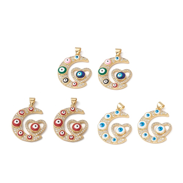 PandaHall Rack Plating Brass Enamel Pendants, with Cubic Zirconia, Moon with Heart & Evil Eye, Real 18K Gold Plated, Long-Lasting Plated..., Multicolor
PandaHall Rack Plating Brass Enamel Pendants, with Cubic Zirconia, Moon with Heart & Evil Eye, Real 18K Gold Plated, Long-Lasting Plated..., Multicolor