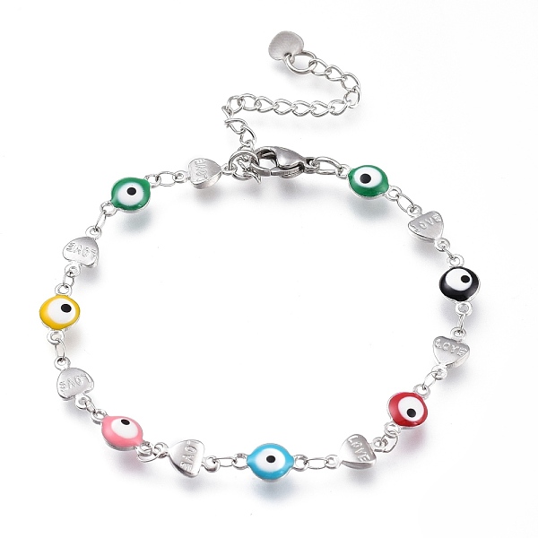 PandaHall 304 Stainless Steel Link Bracelets, with Enamel and Lobster Claw Clasps, Evil Eye & Heart with Word Love, Colorful, Stainless...
PandaHall 304 Stainless Steel Link Bracelets, with Enamel and Lobster Claw Clasps, Evil Eye & Heart with Word Love, Colorful, Stainless...