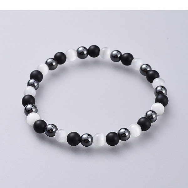 PandaHall Cat Eye Stretch Bracelets, with Natural Black Agate(Dyed) Beads and Non-Magnetic Synthetic Hematite Beads, White, 2-1/4 inch...
PandaHall Cat Eye Stretch Bracelets, with Natural Black Agate(Dyed) Beads and Non-Magnetic Synthetic Hematite Beads, White, 2-1/4 inch...