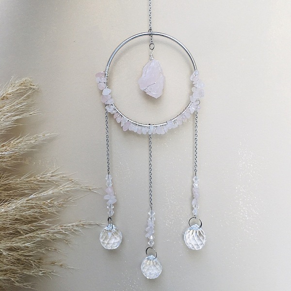 PandaHall Glass Pendant Decoration, Suncatchers, with Metal Findings, Natural Rose Quartz, 400x90mm Rose Quartz
PandaHall Glass Pendant Decoration, Suncatchers, with Metal Findings, Natural Rose Quartz, 400x90mm Rose Quartz
