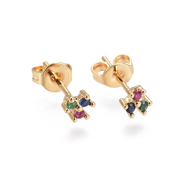 PandaHall Brass Micro Pave Cubic Zirconia Stud Earrings, Clover, Golden, Colorful, 4.5x4.5x2.3mm, Pin: 0.7mm Cubic Zirconia
PandaHall Brass Micro Pave Cubic Zirconia Stud Earrings, Clover, Golden, Colorful, 4.5x4.5x2.3mm, Pin: 0.7mm Cubic Zirconia