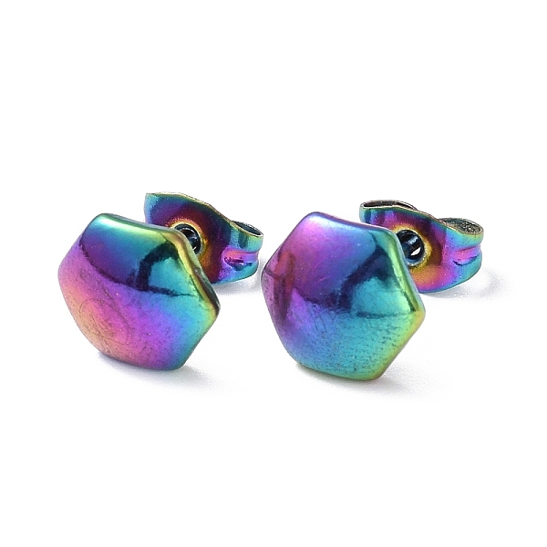 PandaHall Ion Plating(IP) 304 Stainless Steel Hexagon Stud Earrings for Women, Rainbow Color, 8x9mm, Pin: 0.8mm 304 Stainless Steel Hexagon
PandaHall Ion Plating(IP) 304 Stainless Steel Hexagon Stud Earrings for Women, Rainbow Color, 8x9mm, Pin: 0.8mm 304 Stainless Steel Hexagon