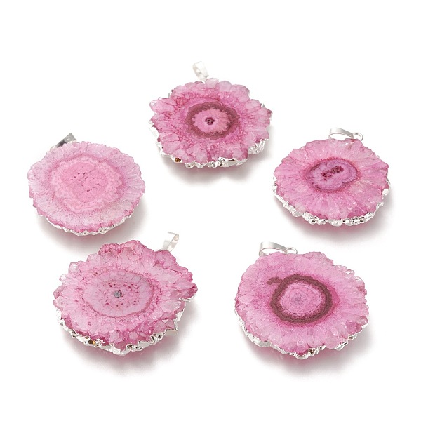 PandaHall Dyed Natural Druzy Solar Quartz Crystal Pendants, Edge Plated, with Brass Bails, Sunflower, Silver, Hot Pink, 40~50x30~45x5~6mm...
PandaHall Dyed Natural Druzy Solar Quartz Crystal Pendants, Edge Plated, with Brass Bails, Sunflower, Silver, Hot Pink, 40~50x30~45x5~6mm...