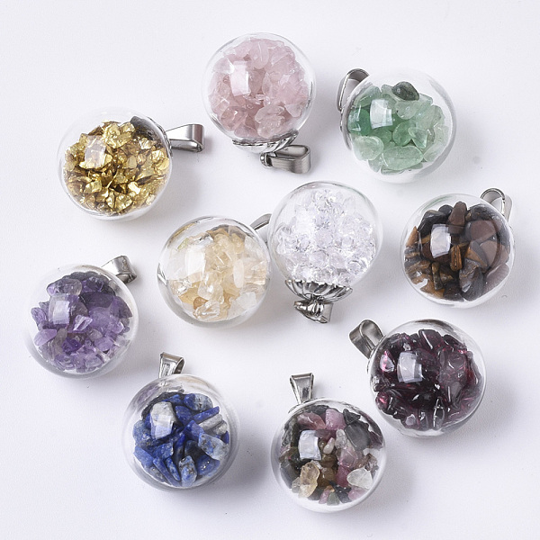 PandaHall Transparent Globe Glass Bubble Cover Pendants, with Rhinestone or Dyed Natural Gemstones Inside and 304 Stainless Steel Bails...
PandaHall Transparent Globe Glass Bubble Cover Pendants, with Rhinestone or Dyed Natural Gemstones Inside and 304 Stainless Steel Bails...